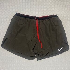 Nike Men's Olive Athletic Shorts with Red Accents